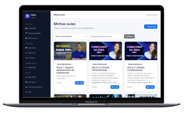Lista de aulas da plataforma